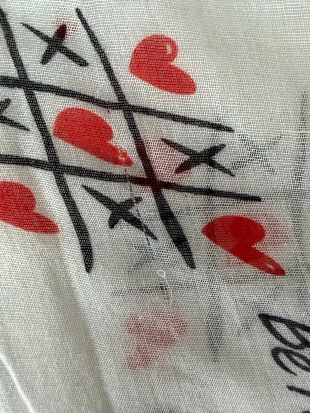 Romantic Heart Print Scarf Red White Valentine Sheer Lightweight Wrap “Be Mine”
